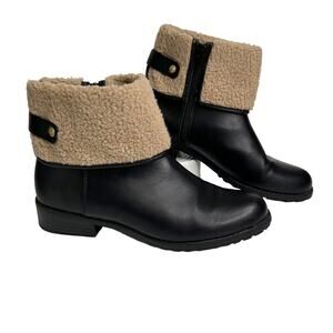 Style & Co. Beana Black Vegan Leather Foldover Faux Fur Ankle Boots 8.5M